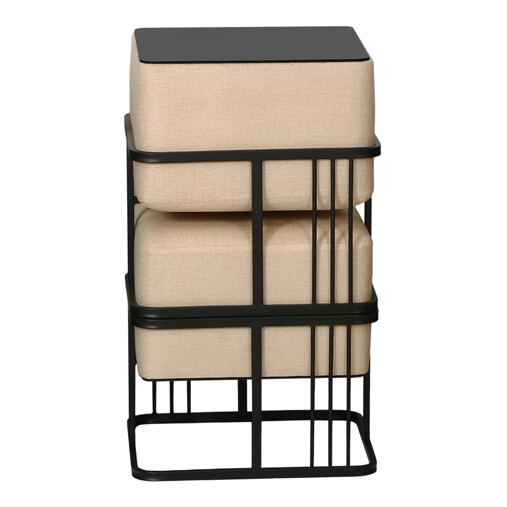 Set di 2 pouf impilabili design moderno e senza tempo multifunzionali quadrati beige 03_0009689