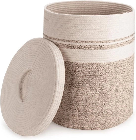 Cestino per la Lavanderia con Coperchio 58L - Cestino Pieghevole in Tessuto di Cotone - Maniglia a Canna - Adatto per Salotto Camera da Letto Lavanderia - per Piumoni Coperte Asciugamani - 38 x 51 cm