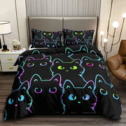 Set di coperte per bambini, set di coperte per letto con 2 cuscini con copertura, design di gatto, gatto nero, gatto cartoon, colore a gradazione, colore acceso, per bambini di entrambi i sessi, per bambini.