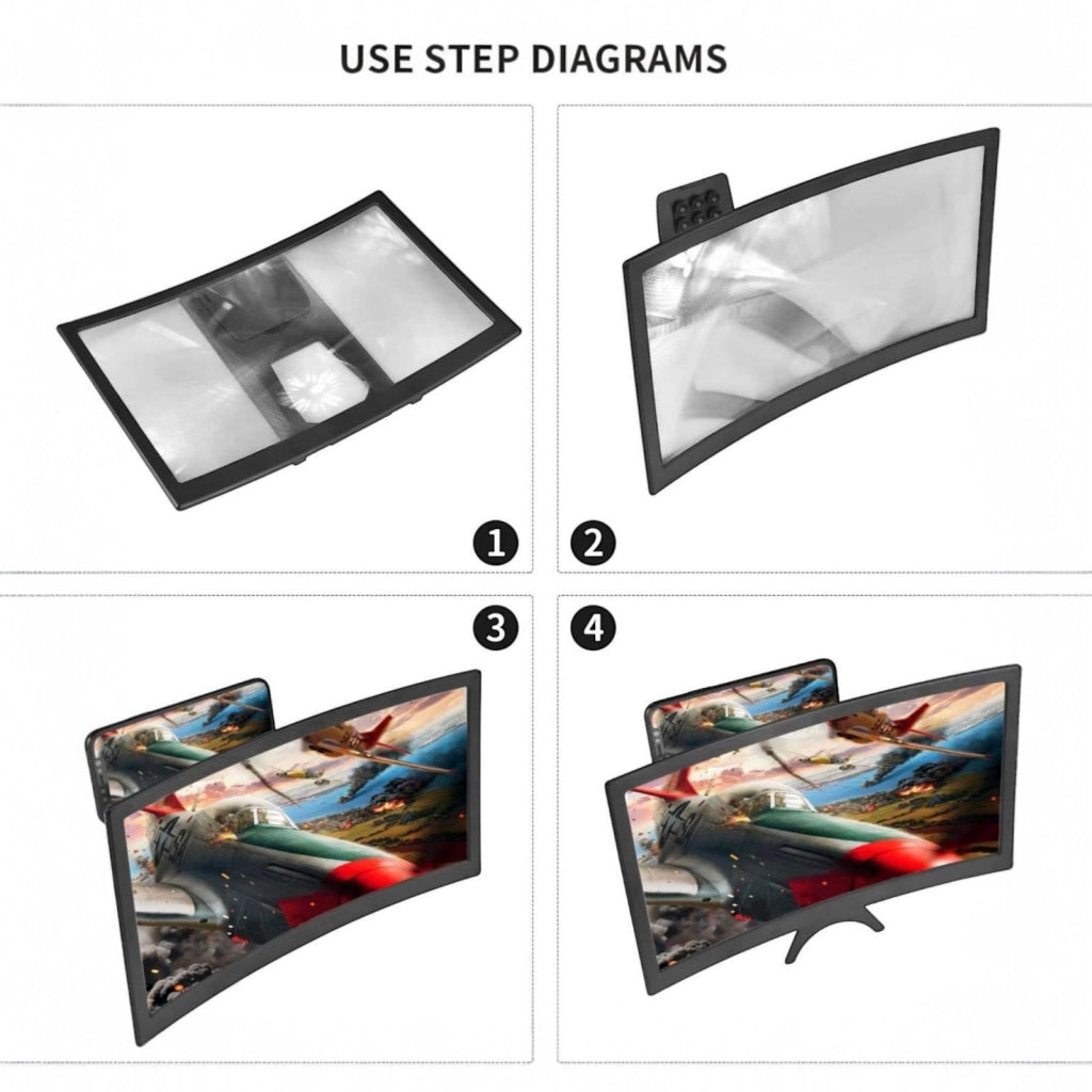 Supporto Lente Ingrandimento Schermo per Smartphone Telefono Curvo  12" 3D