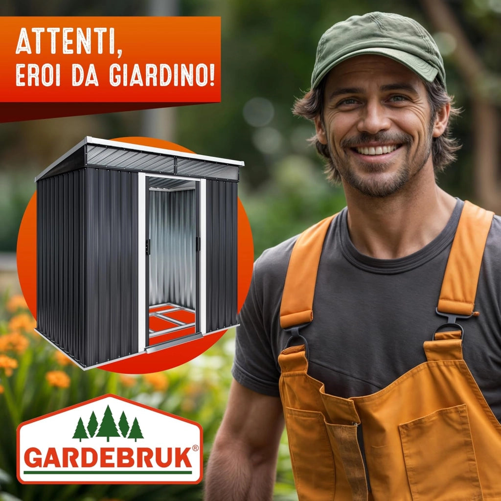 ® Casetta da Giardino in Metallo 2m² con Fondazione 200x125x180cm 2 Finestre Capanno per Attrezzi 4m³ Esterno