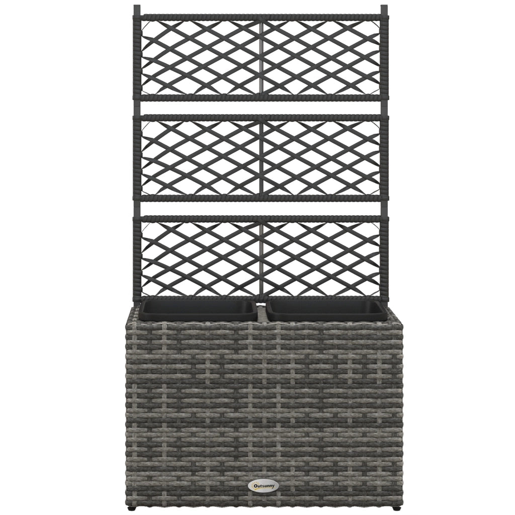 Fioriera con Grigliato per Rampicanti ¨C Zephmum ¨C Acciaio e Rattan PE, 57x30x107cm, Grigio