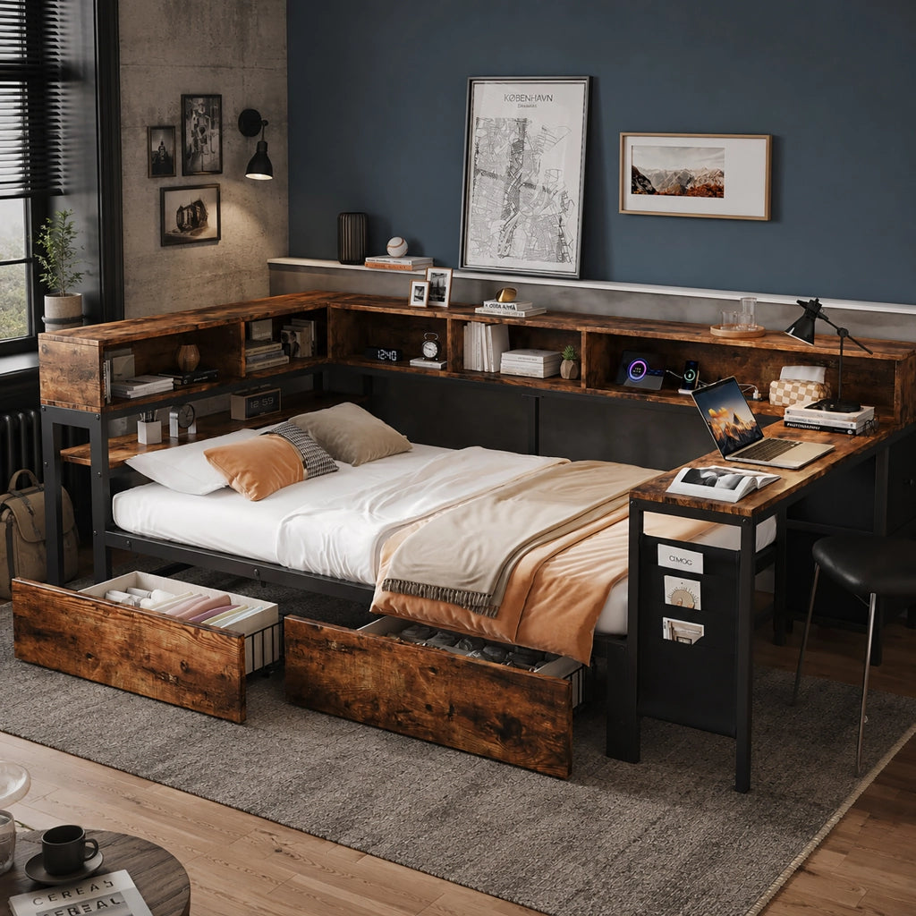 letto metallo legno nero naturale 120 x 200 cm