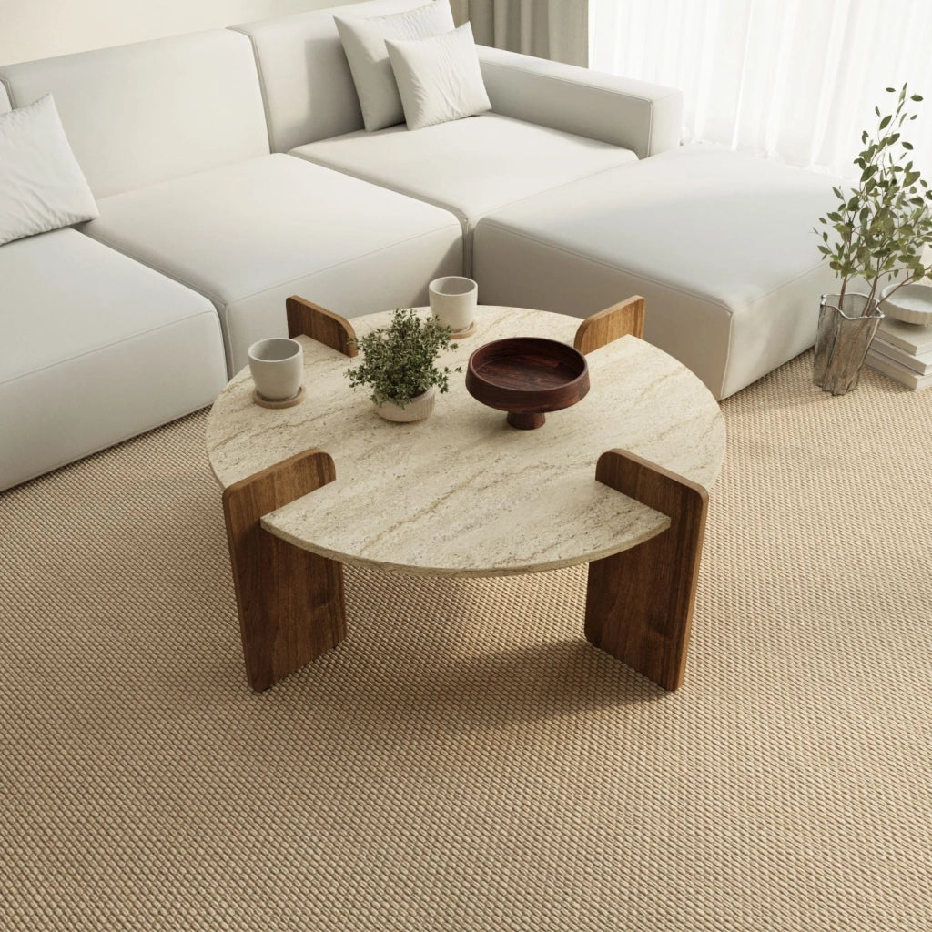 Tavolino in legno "Avoure" - 90 x 90 x 35 cm - Travertino