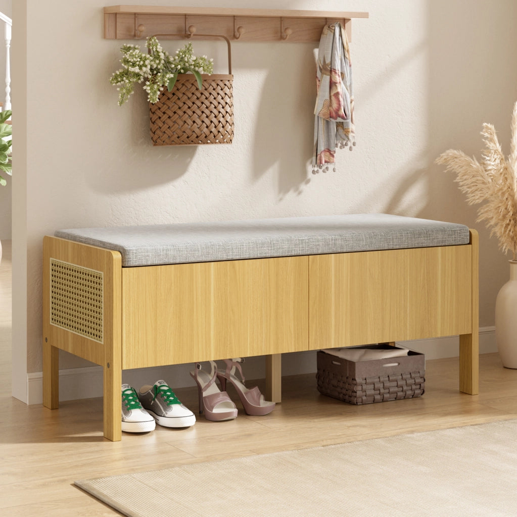 Panca contenitore con 2 cassetti e laterali in rattan