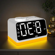 Alarme digitale con doppia allarme, radio FM e 2 porte USB per ricarica - Alarme mattutino con luce colorata, pausa e timer (bianco)