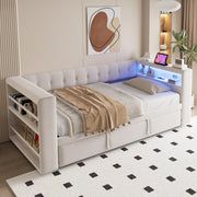 Letto imbottito 90/180x190 cm con LED; prese e contenitore in flanella