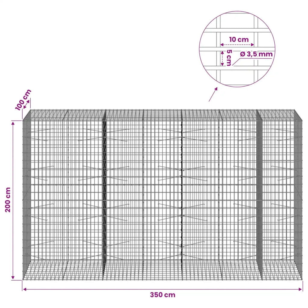 Gabione con Filo da 3,5 mm e Rete da 5x10 cm 350x100x200 cm 3462961