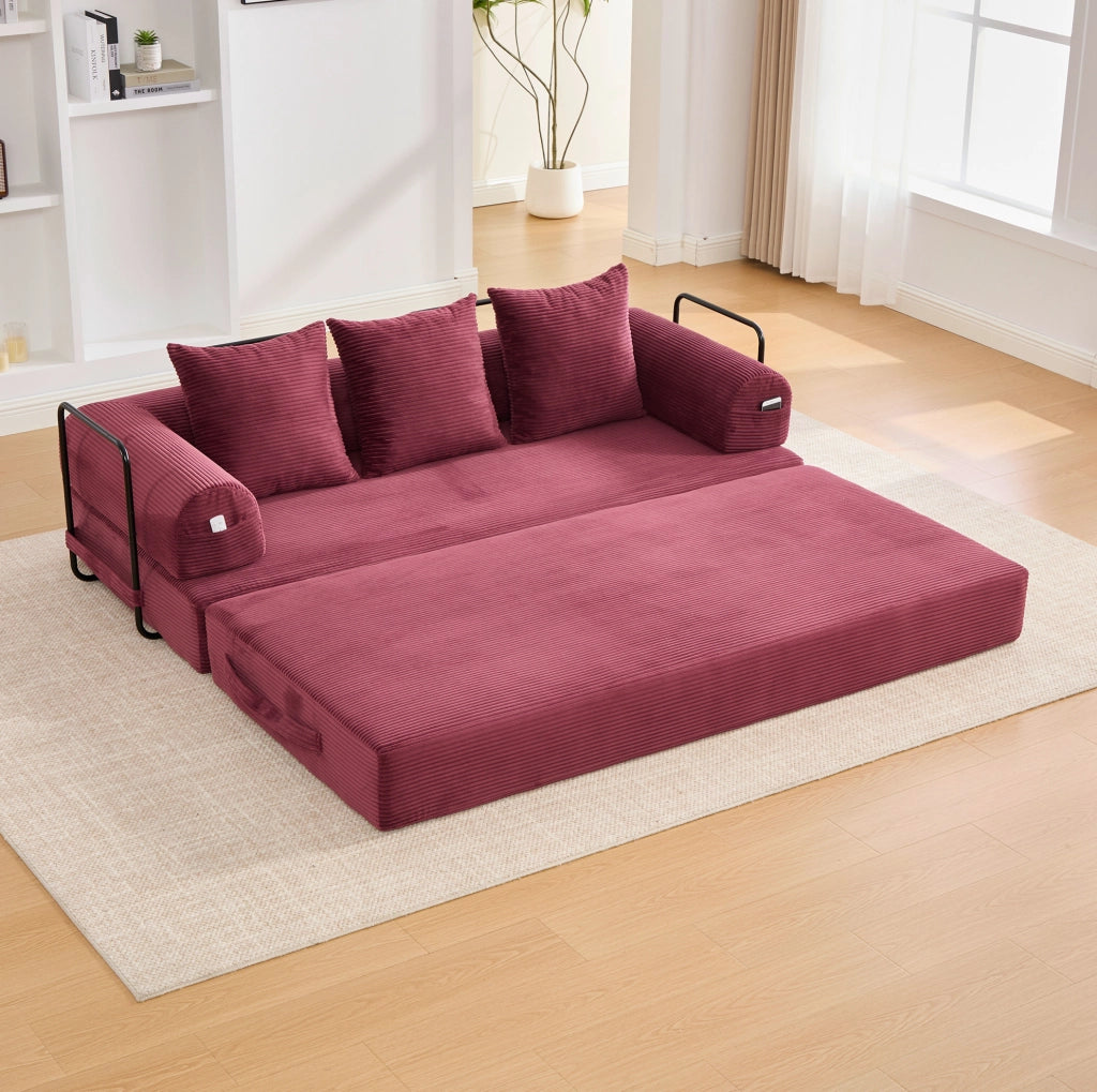 Divano 200x94x67 cm modulare in velluto a coste rosso vino