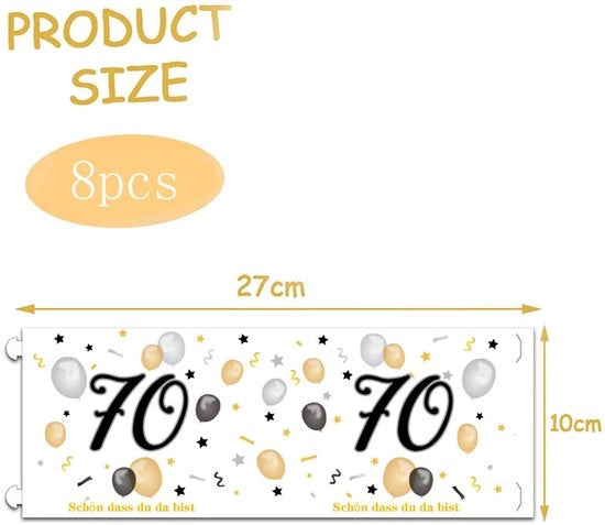 Set di 8 supporti per candele da tavola per un compleanno di 70 anni, decorazione per candele da tavola per un compleanno di bambino, decorazione per candele da tavola per un compleanno felice, adatto per candele a cera - Bianco