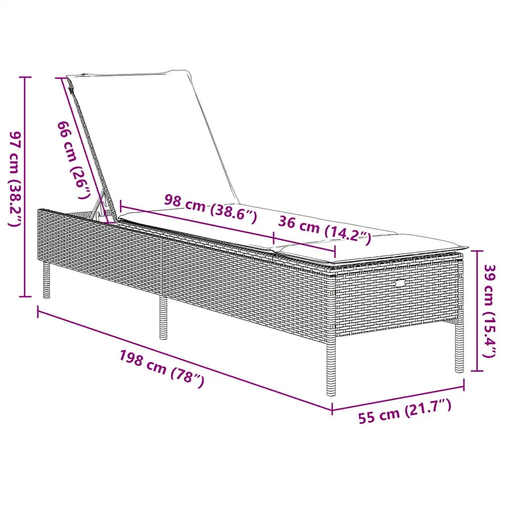 Lettino prendisole con Cuscino in Polyrattan Marrone 4002726