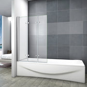 Parete Doccia Per Vasca da Bagno 130x140 cm 3 Ante Movibili Pieghevoli a Libro in Vetro Temperato 6 mm Trasparente Anticalcare Telaio Cromo Lucido