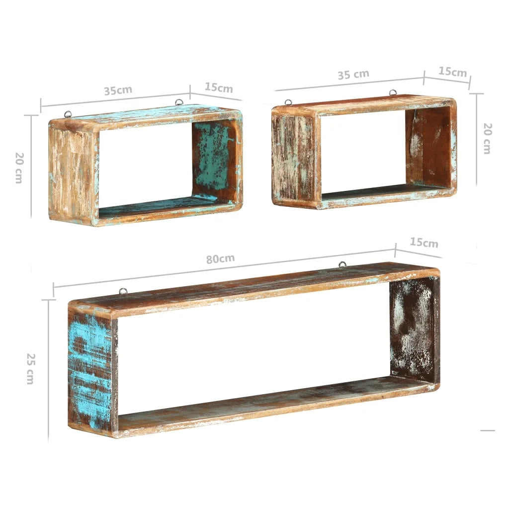 Set Mensole Cubiche da Parete 3pz-Ripiani-Scaffale in Legno Massello di Recupero