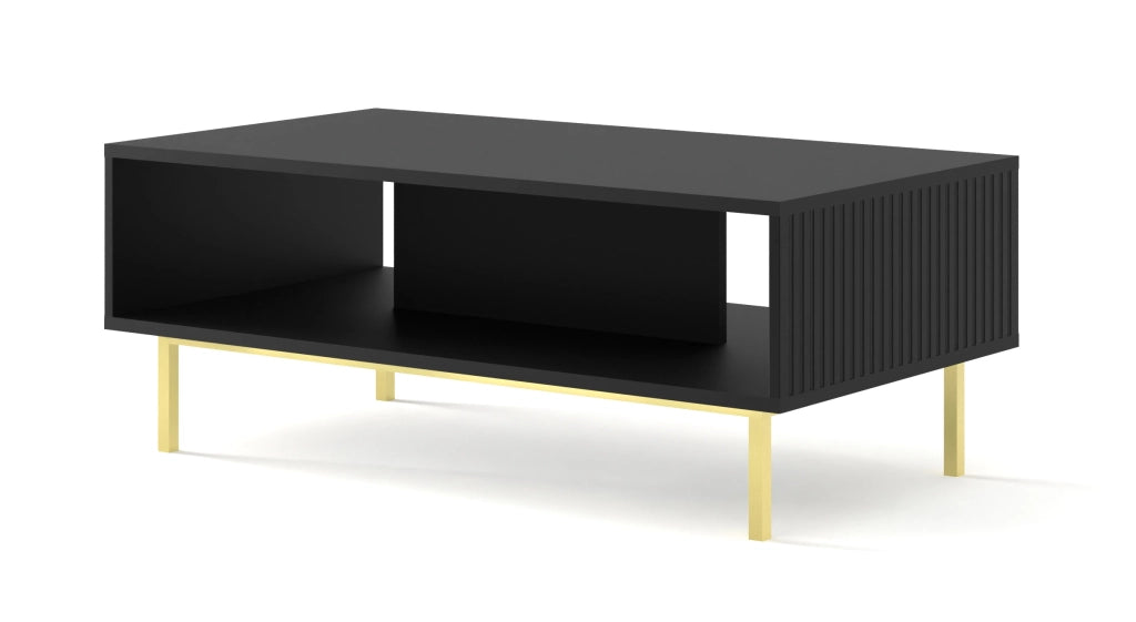 TAVOLINO DA CAFFÈ RAVENNA B IN MDF RIVESTITO IN FOGLIO 90x60x45 NERO OPACO STRUTTURA ORO
