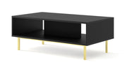 TAVOLINO DA CAFFÈ RAVENNA B IN MDF RIVESTITO IN FOGLIO 90x60x45 NERO OPACO STRUTTURA ORO