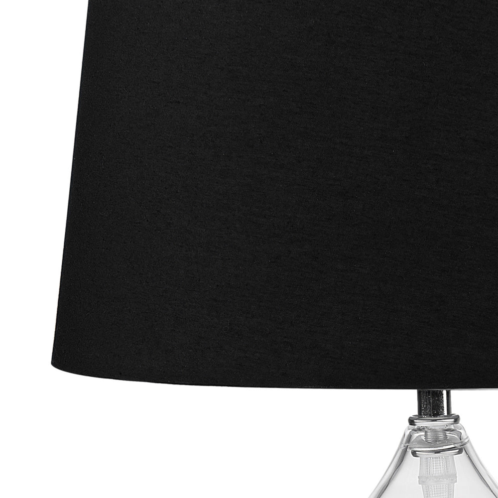 Lampada da Tavolo Trasparente e Nero Base in Vetro Paralume Tamburo in Poliestere Design Moderno