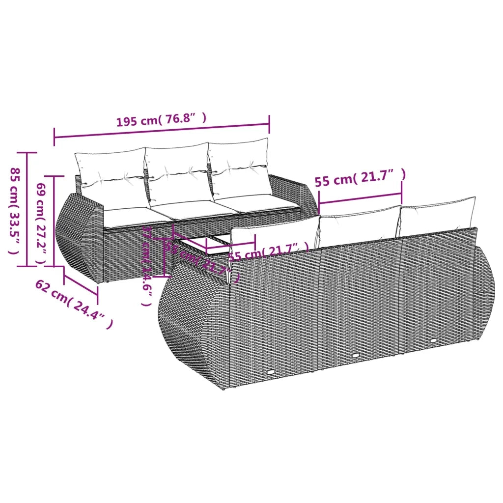 Set Divani da Giardino con Cuscini 7pz Nero Polyrattan