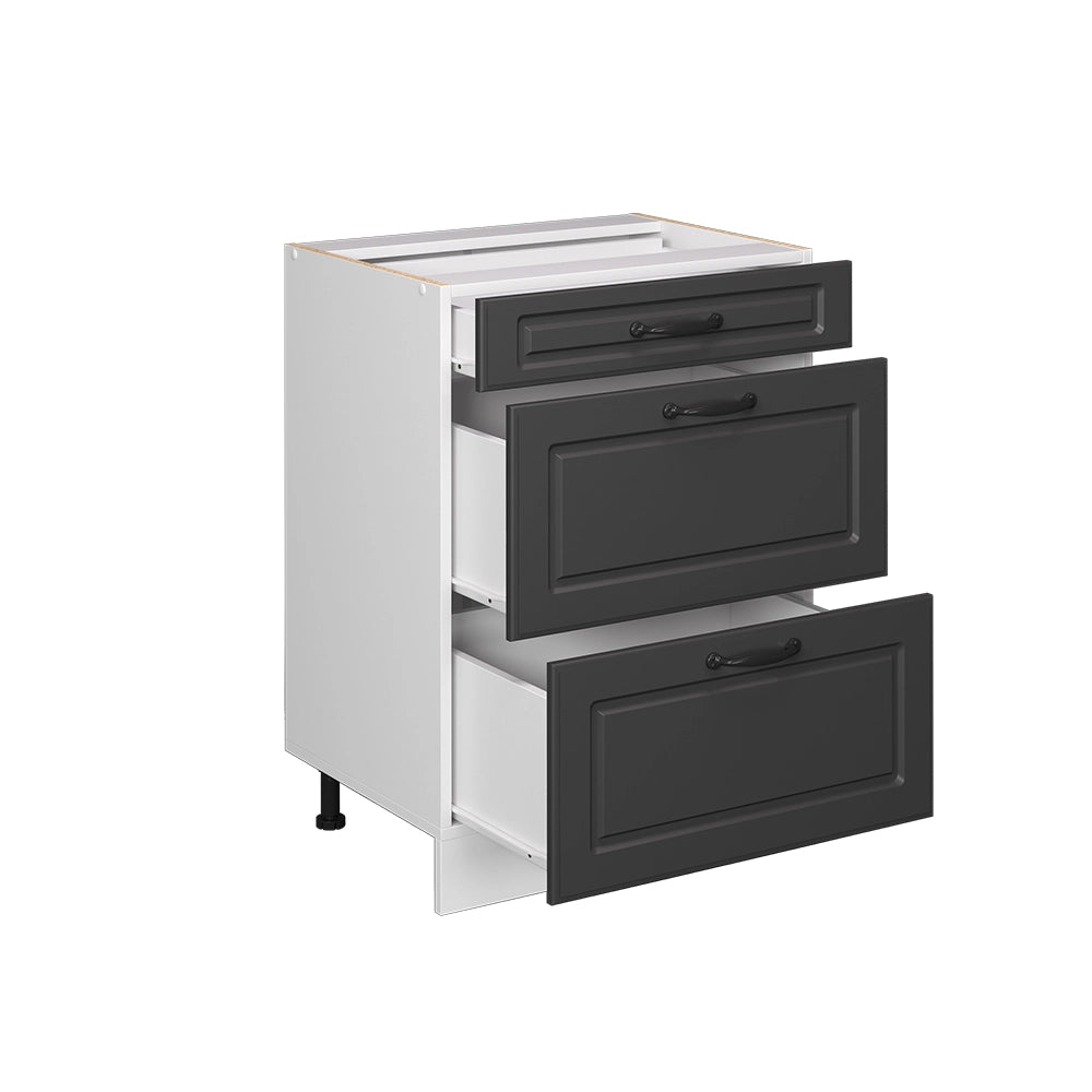 Mobiletto base per cucina R-Line Antracite rustico/Bianco 60 cm con cassetti, senza piano di lavoro Vicco