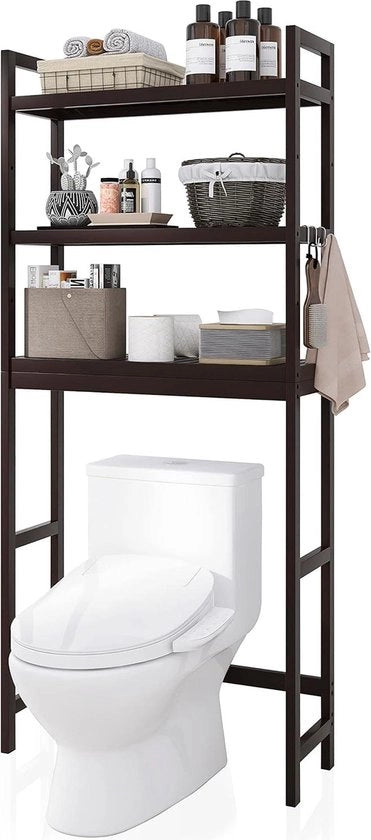 Scaffale per bagno in bambù sopra il water risparmia spazio colore marrone scuro con pannelli regolabili Ripiano per lavatrice