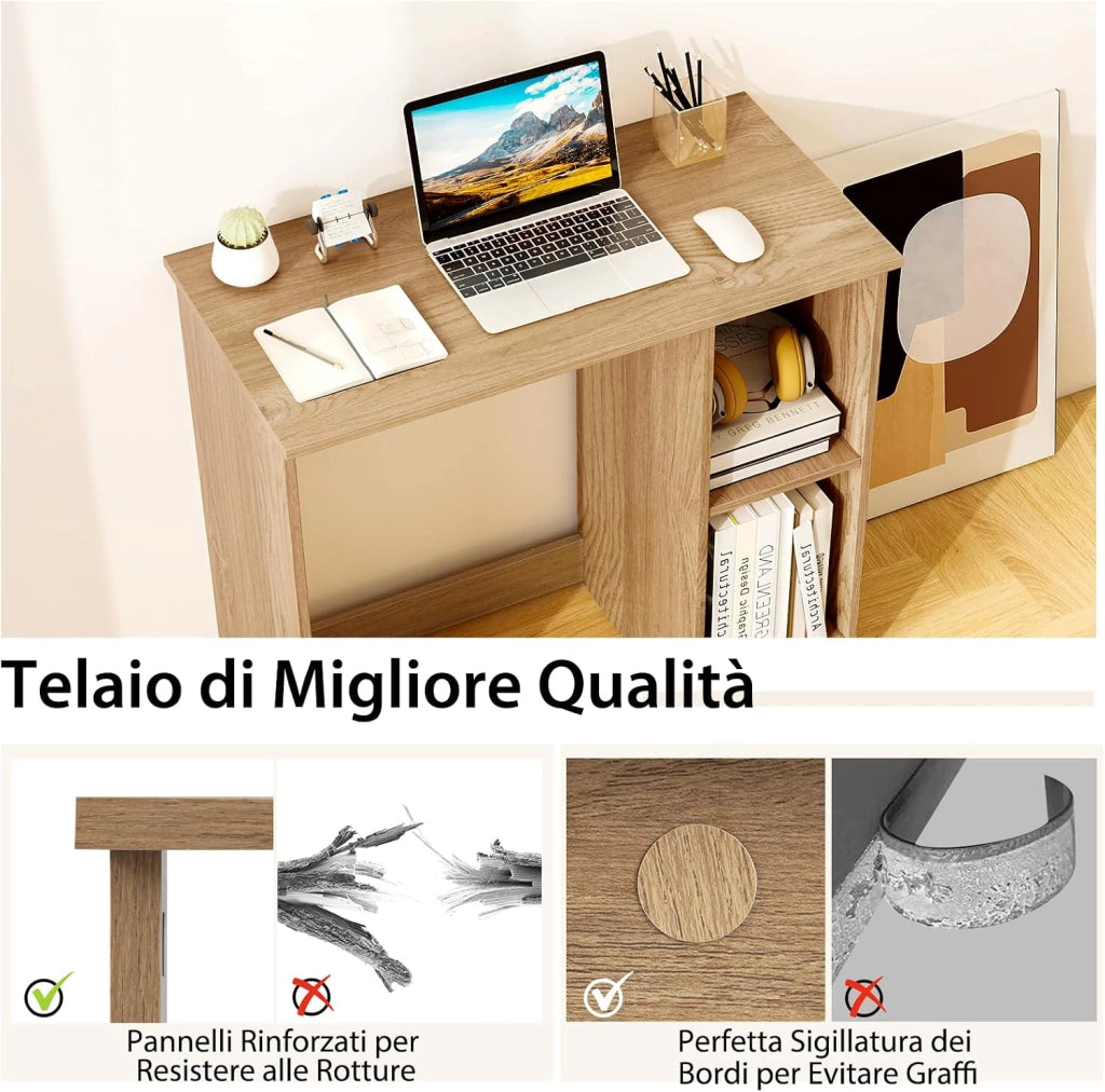 Scrivania per Computer in Legno con 2 Ripiani per Ambienti Piccoli, Scrivania Moderna e Salvaspazio da Casa e Ufficio, 80 x 40 x 74 cm (Naturale)