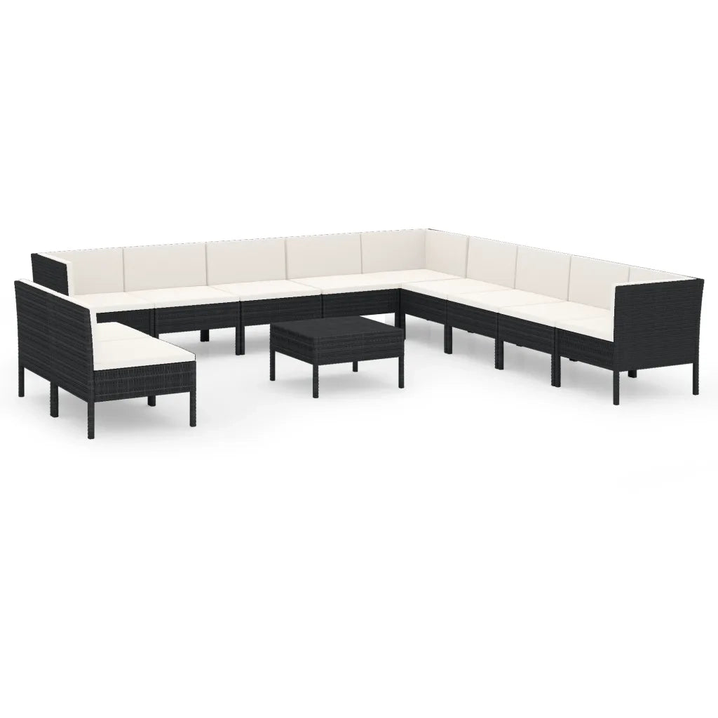 Set Divani da Giardino 12 pz con Cuscini in Polyrattan Nero 3094476