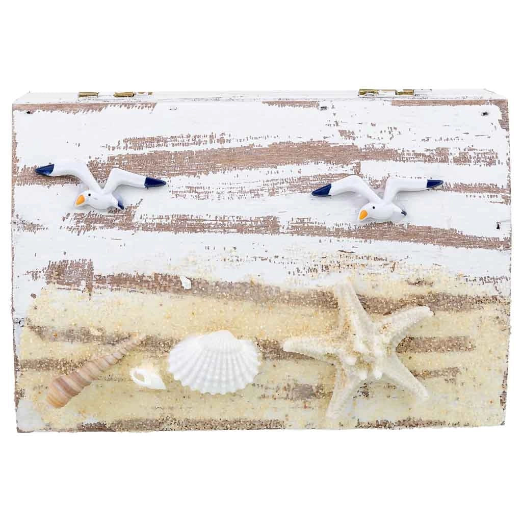 Scatola in legno bianco con conchiglie 16x11x8h cm