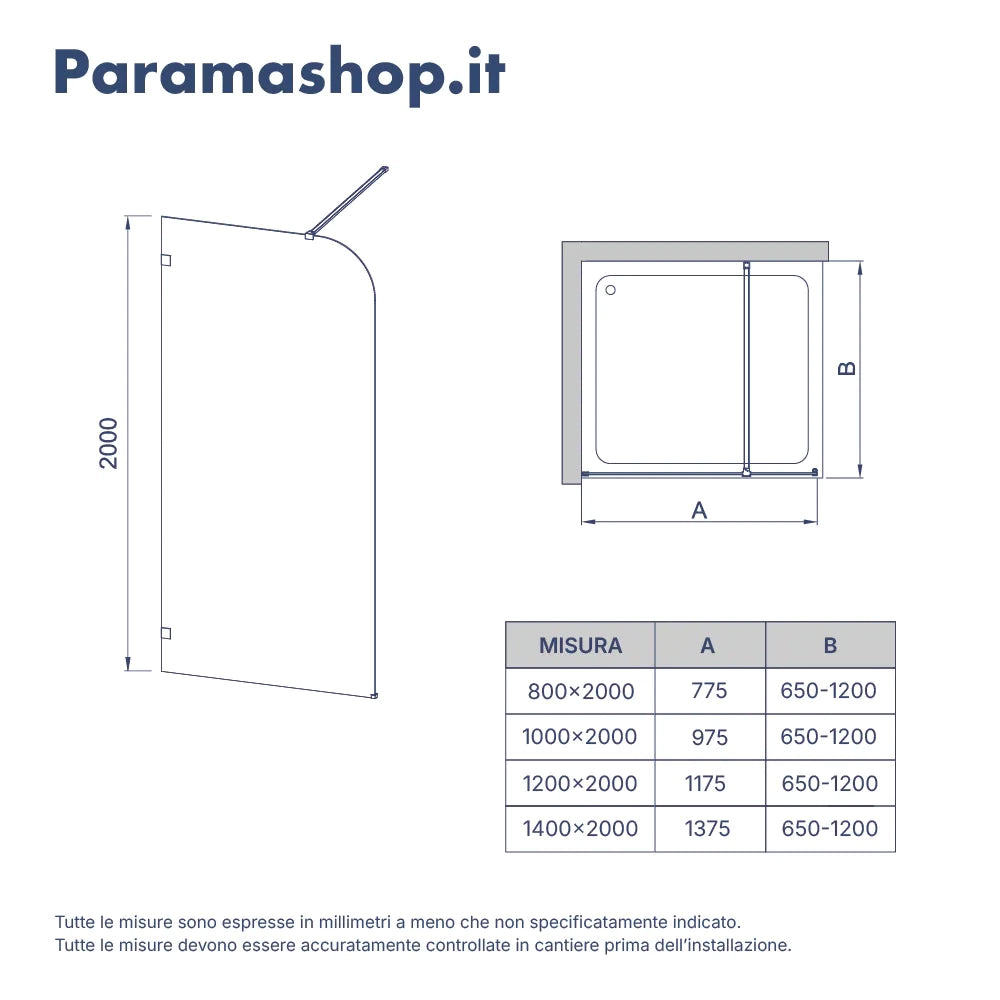 Doccia walk-in arco 120cm con cerniere rame spazzolato vetro 8mm trasparente easy clean h200 | Senja