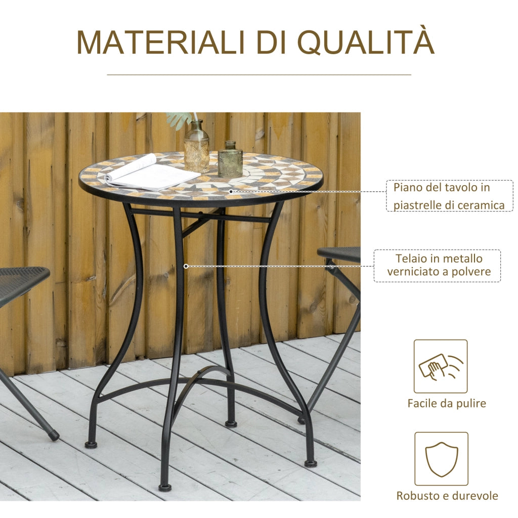 Tavolo da giardino rotondo in metallo e mosaico ¨C zephmum ¨C nero, 60x71 cm
