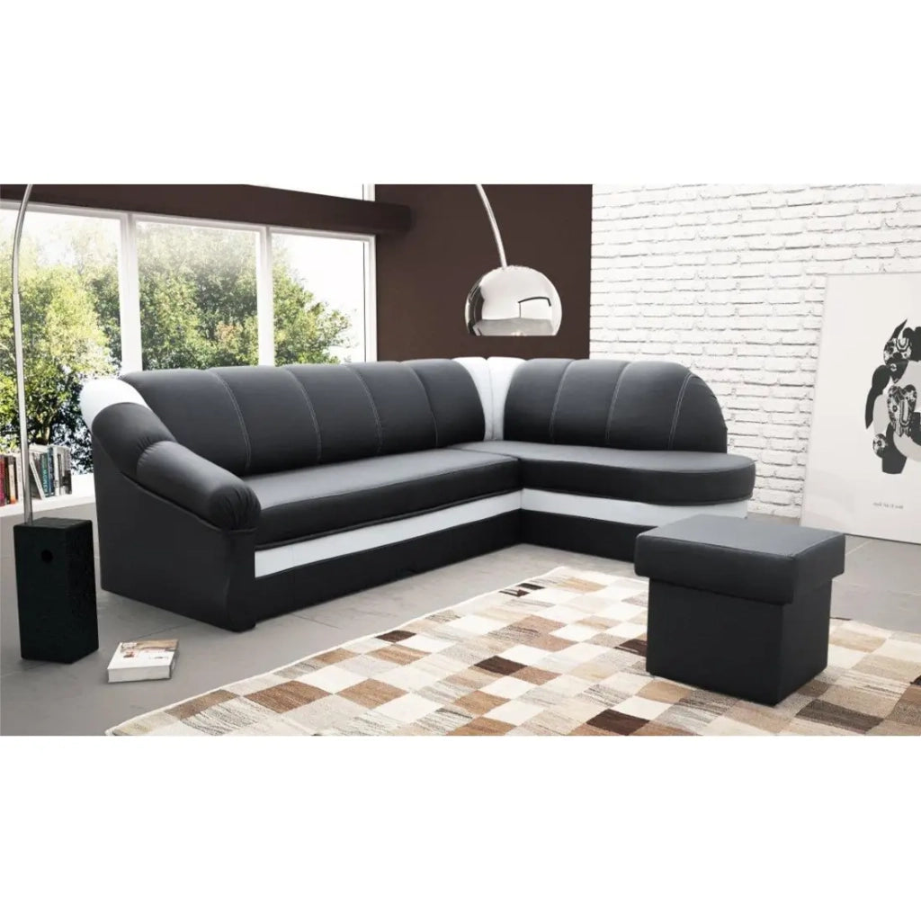 Divano ad angolo destro convertibile BENANA 250 cm nero e bianco con contenitore