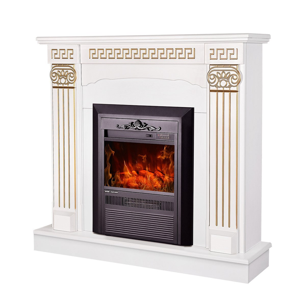 Camino Elettrico da Pavimento 102x110x30 cm Effetto Fiamma 2000W Calisto & Cristina Bianco