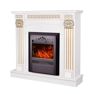 Camino Elettrico da Pavimento 102x110x30 cm Effetto Fiamma 2000W Calisto & Cristina Bianco