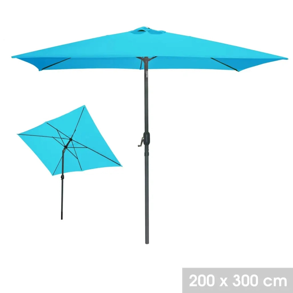 Ombrellone rettangolare inclinabile turchese 200x300x250 cm - Telo 180 g/m² idrorepellente
