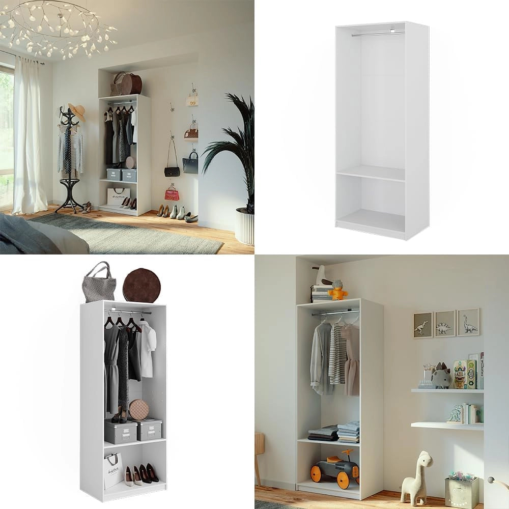Armadio Elmo, Bianco, 80 x 200 cm, per una conservazione flessibile di diversi capi di abbigliamento