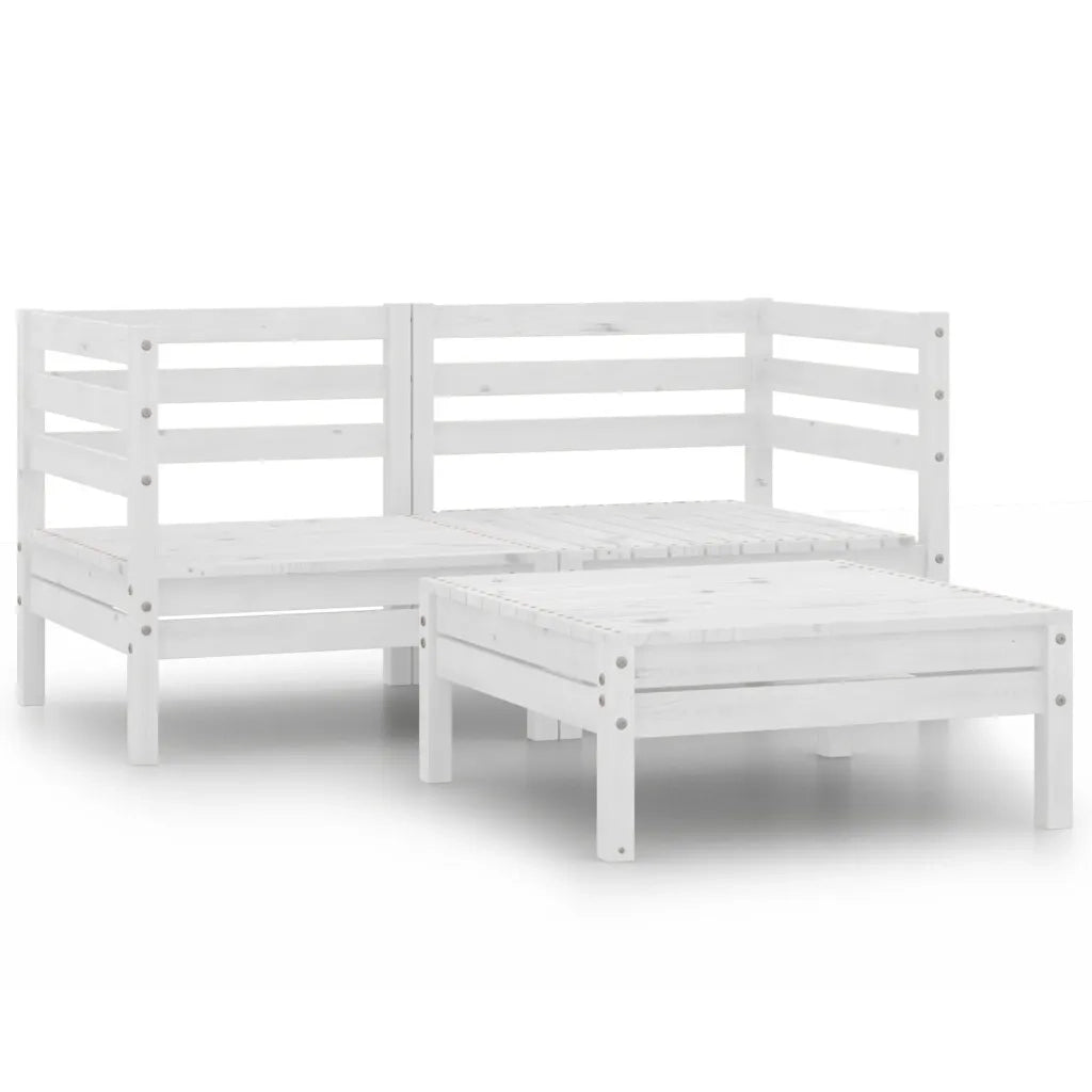 Set Divani da Giardino 3 pz Bianco in Legno Massello di Pino 3082393
