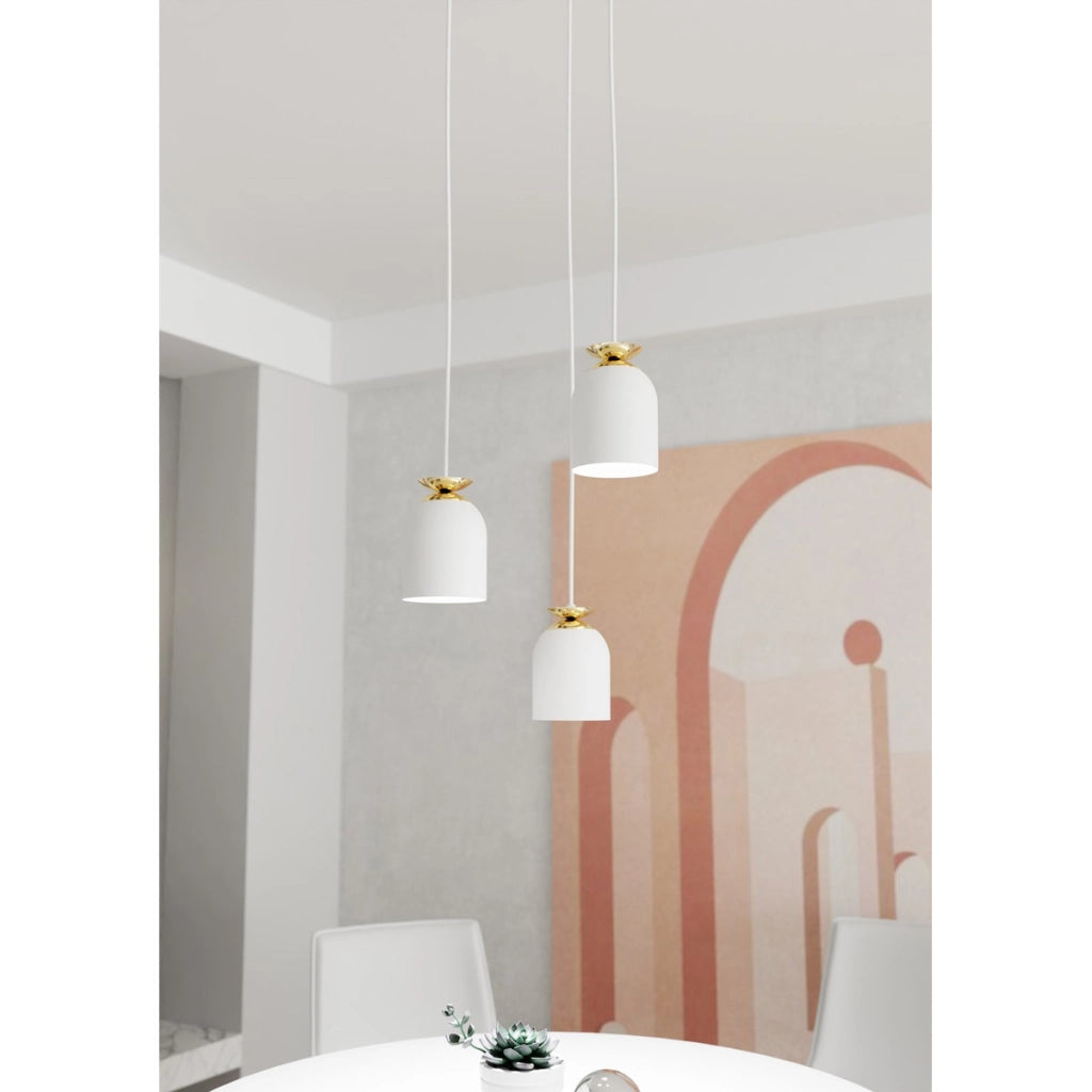 Lampada a sospensione Target in acciaio bianco e oro