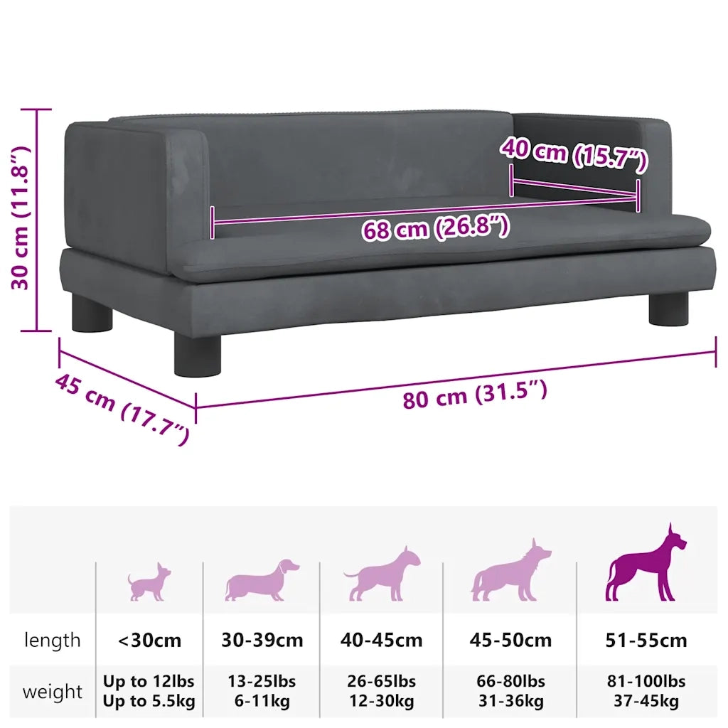 Lettino per Cani Grigio Scuro 80x45x30 cm in Velluto CFW9407452