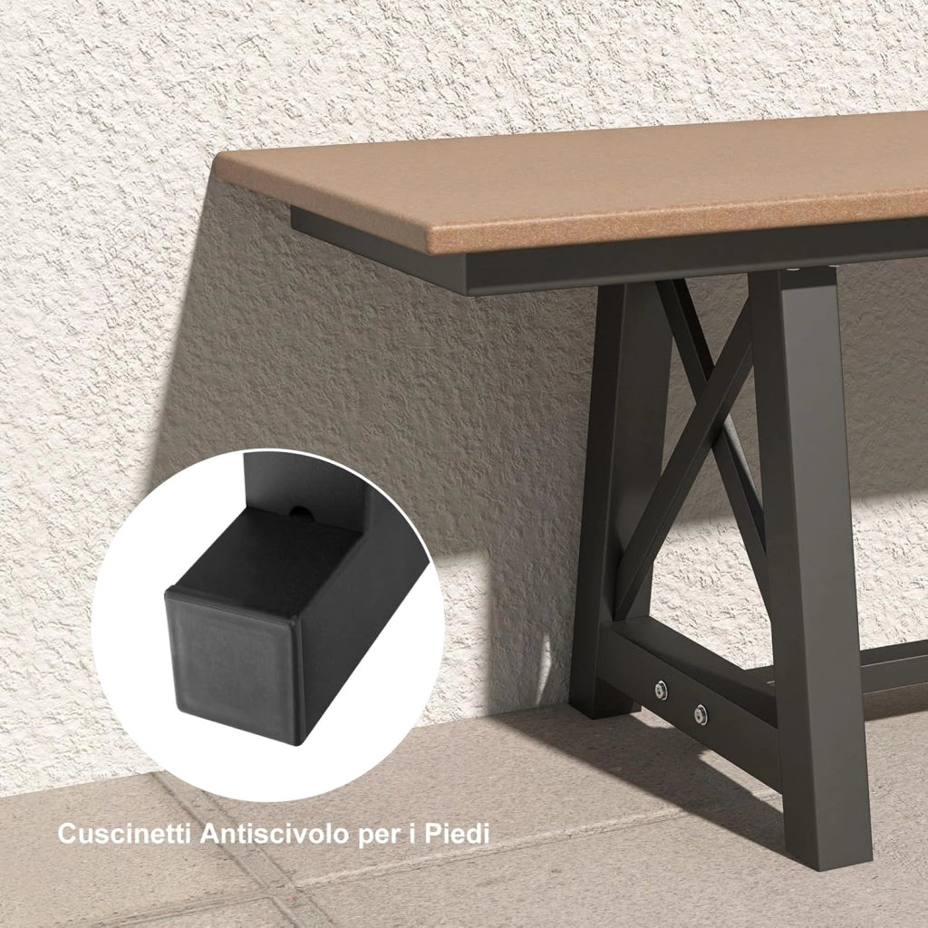 Panchina da Esterno in HDPE, Panca da Giardino Resistente alle Intemperie con Struttura Metallica, Panchina da Giardino, Cortile, Patio e Parco, Capacità di 500 KG