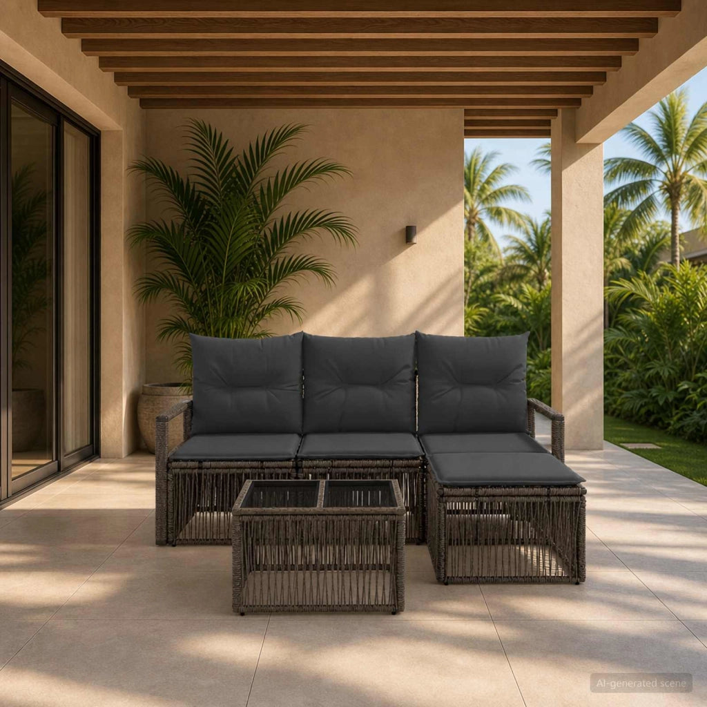 Set Divano da Giardino 5 pz Grigio polyrattan 3435695