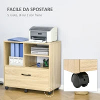 Mobile Multiuso per Ufficio Porta Stampante con 5 Ruote e Ripiano Regolabile, 77x40x73cm - Legno