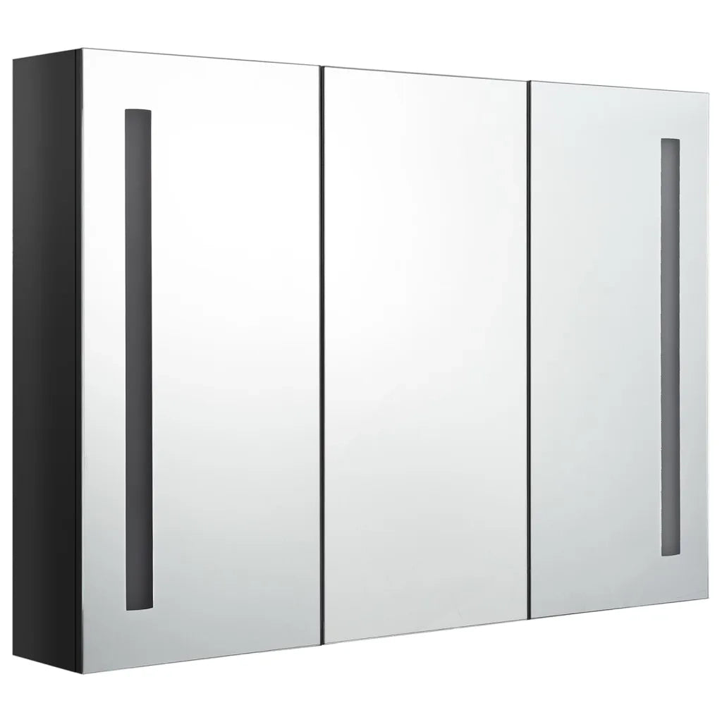 Armadietto Bagno con Specchio e LED-Mobile bagno con specchio Nero Lucido 89x14x62 cm
