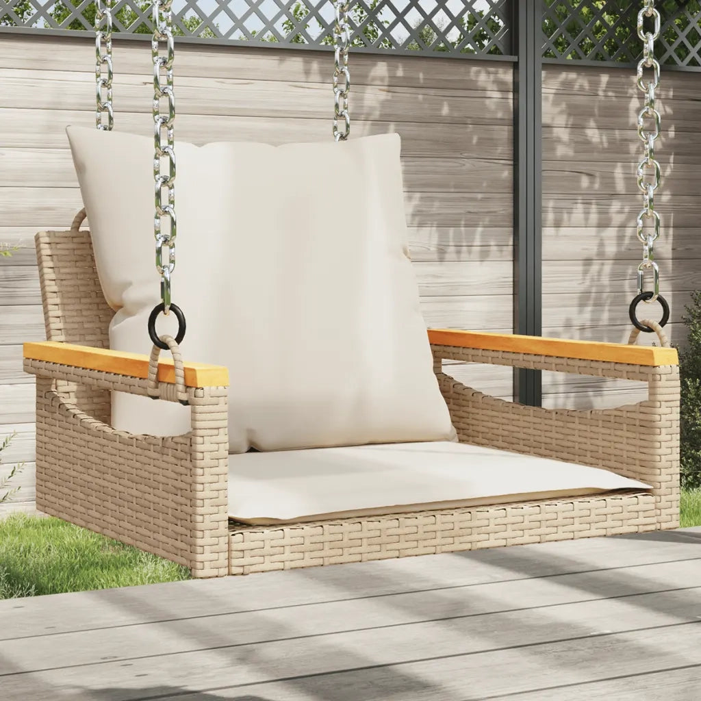 Panca da Giardino | Panchina a Dondolo con Cuscini Beige 63x62x40 cm in Polyrattan