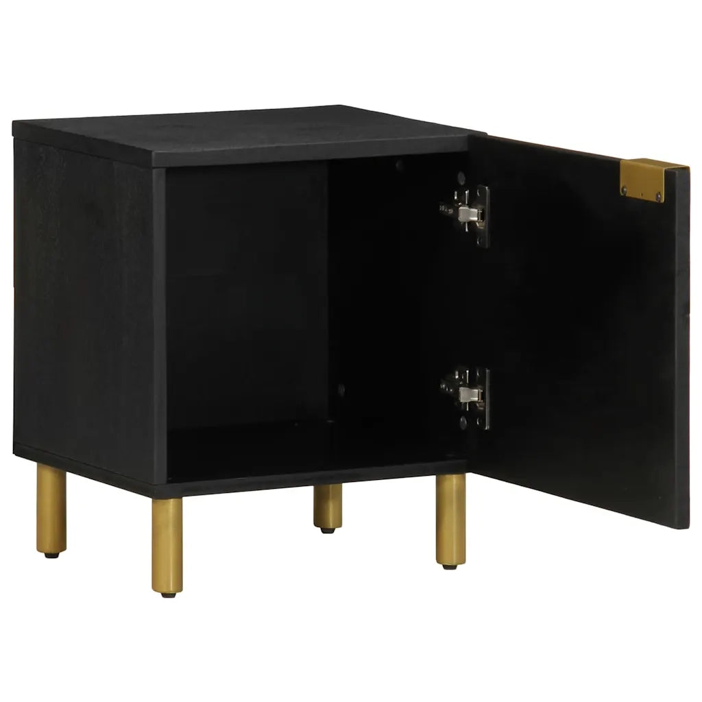 Set di 2 Comodini | Armadio da Notte | Mobiletto da notte Neri 40x33x46 cm in Legno Massello di Mango