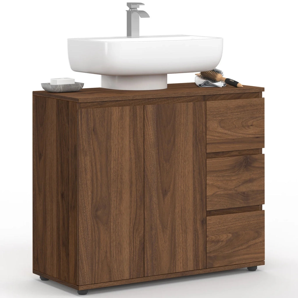 IDMarket - Mobiletto da bagno TOMI con armadietto e 3 cassetti effetto noce