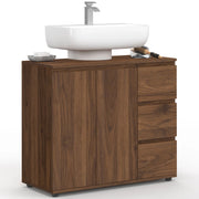 IDMarket - Mobiletto da bagno TOMI con armadietto e 3 cassetti effetto noce