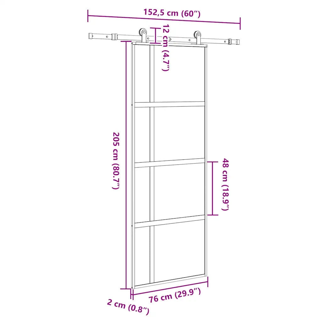 Porta Scorrevole Ferramenta 76x205 cm Vetro Temperato Alluminio 3333031