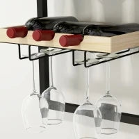 Portabottiglie da Parete in Legno e Acciaio per 15 Bottiglie di Vino e 4 Calici, 35x25x86cm