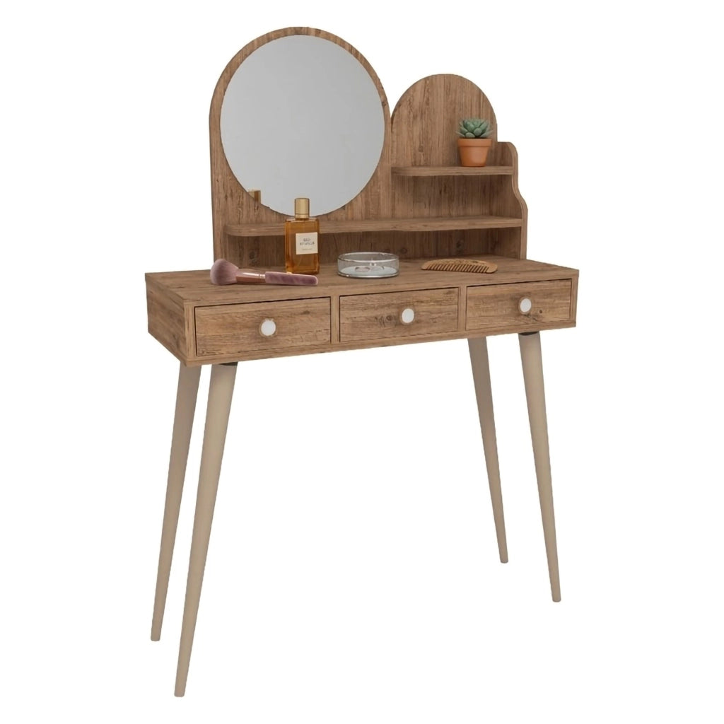 Mobile da Trucco Larino, Toeletta Specchio Incluso, 74x35x131h cm Marrone Rovere