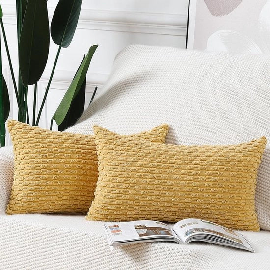 Set di 2 cuscini boho con strisce colorate, copricuscino decorativo di corduroy morbido per divano letto, copricuscino giallo, 40 x 60 cm