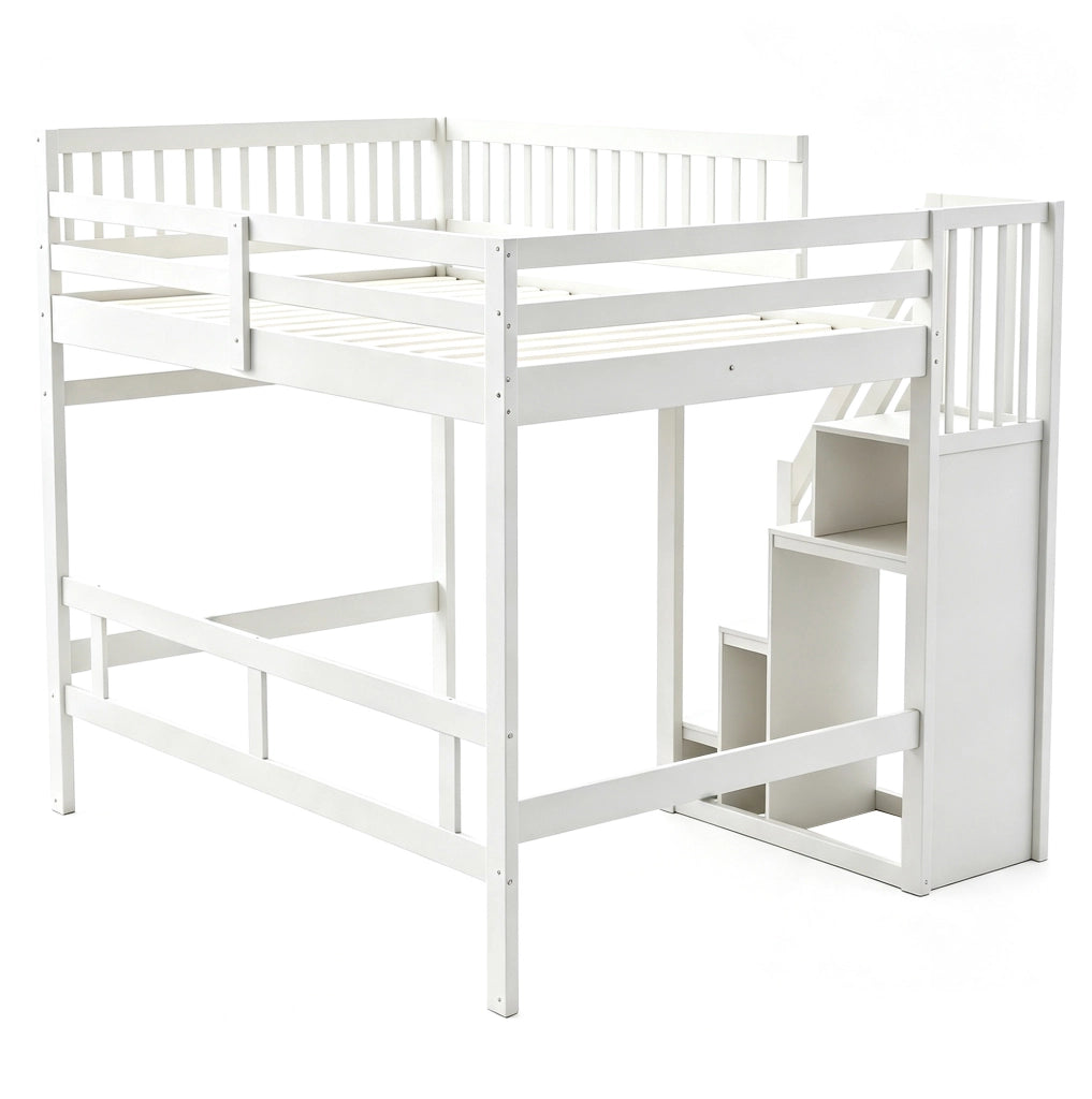 Letto per ragazzi 140x200 cm con scala contenitore bianco