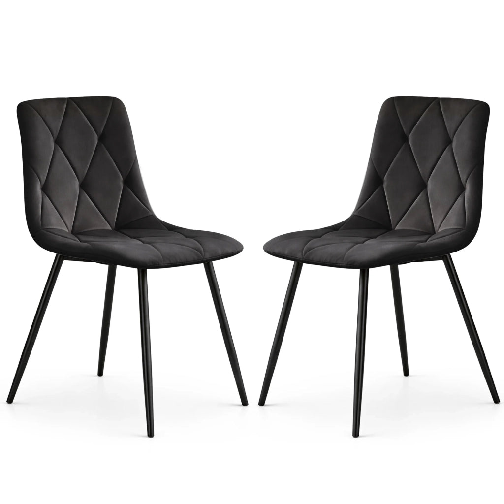 Set di 2 Sedie in velluto trapuntate MILO Nero gambe nere